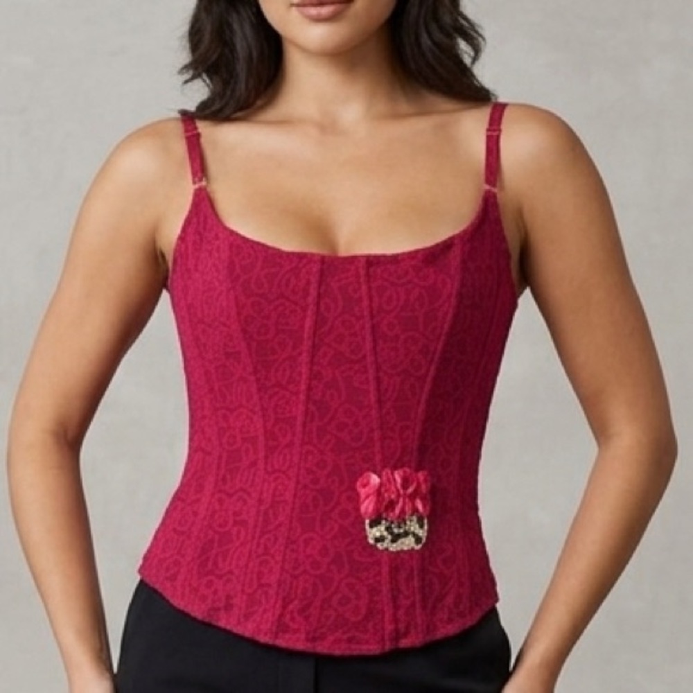 VDP Italian brand Women's Fuchsia Lace Corset Tank Top